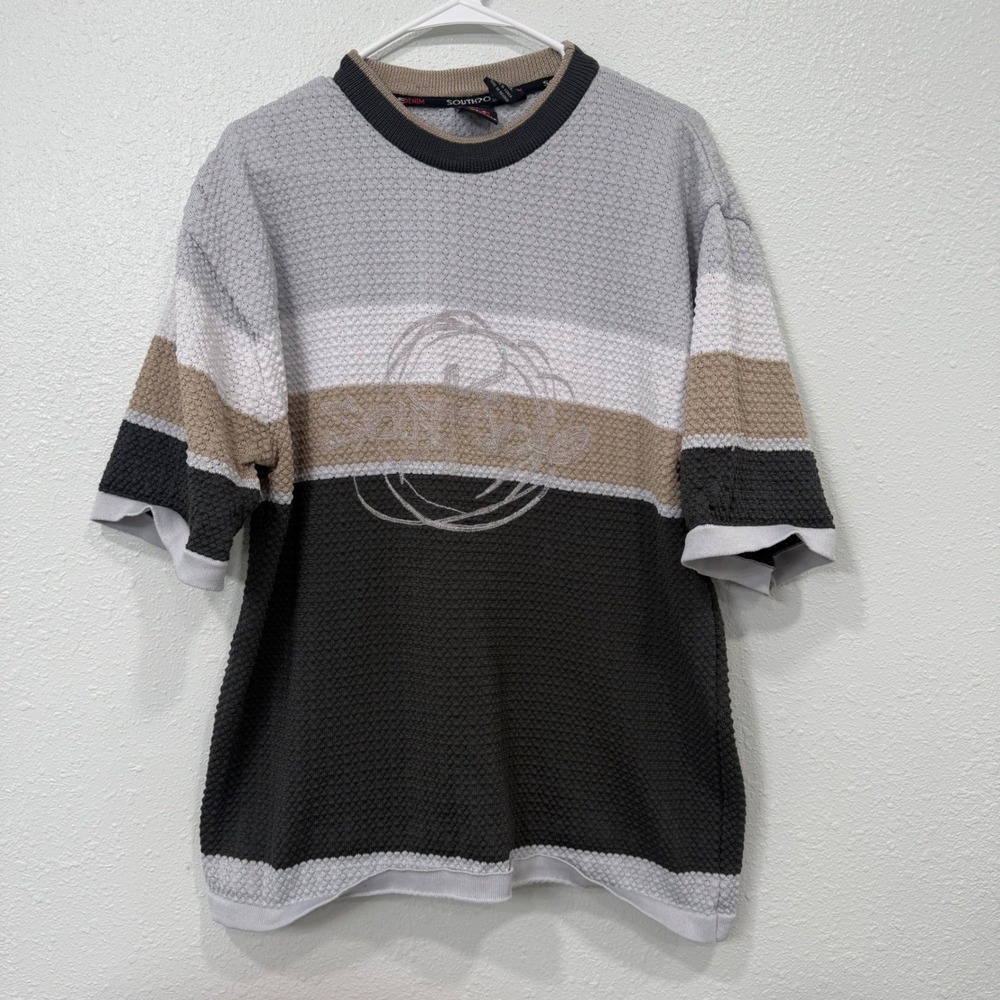 Vintage Southpole Knit Sweater Mens XL Grey Colorblock Short Sleeve‎ Y2K Hip Hop